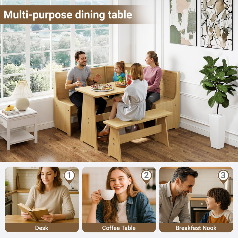 Ensemble de coin-repas en bois massif 3 pièces Modern Modern, Naturel