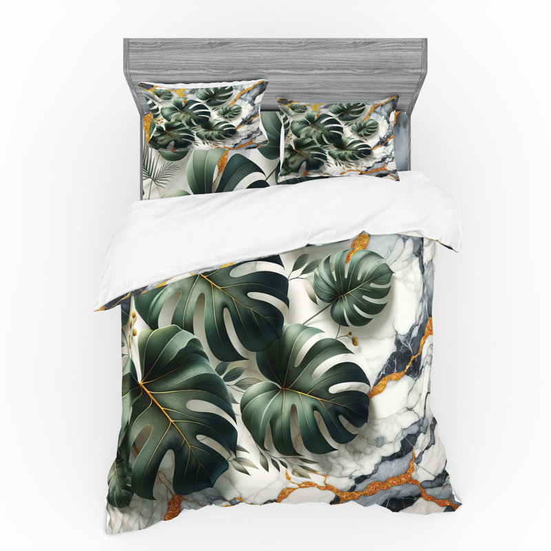 Ensemble de literie Ambesonne Monstera et vert foncé Dimgray, King Duvet Cover + 3 Additional Pieces