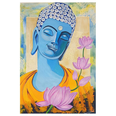 Peaceful Buddha With Lotus | Mixed Medium | By Yamini Pahwa