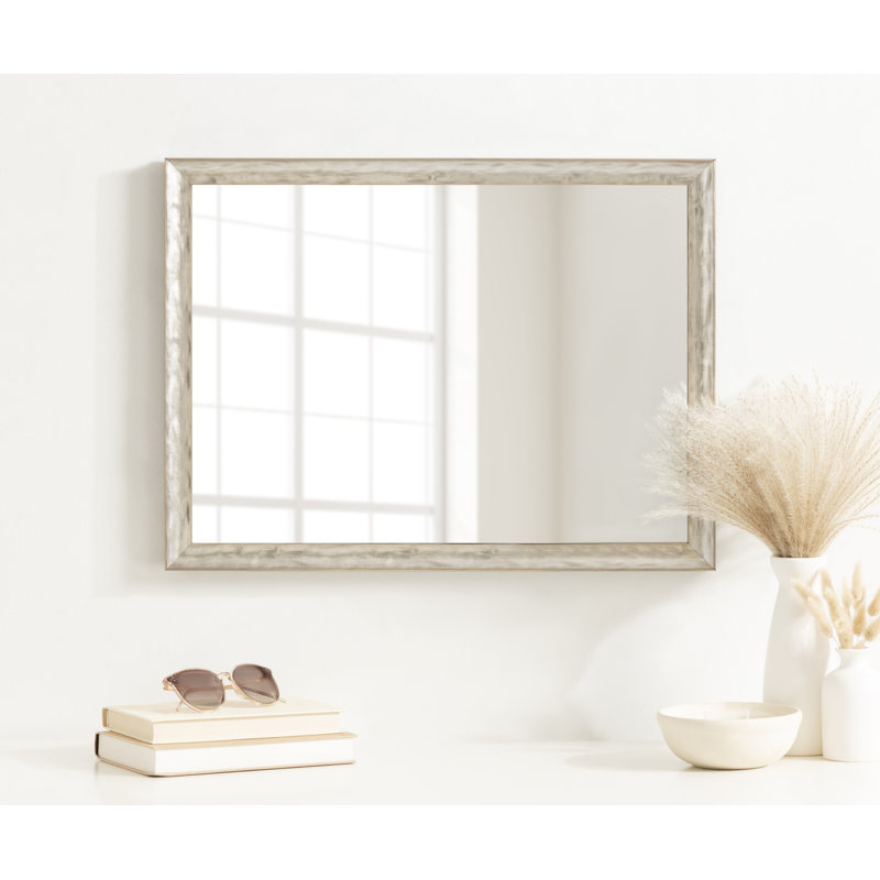Sherita Metallic Rectangle Bathroom Wall Mirror, Silver, 24" x 18"