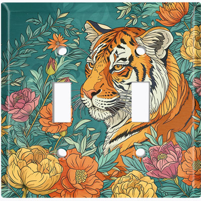 Couvercle de plaque d'interrupteur en métal; Bascule de taille standard US 2 - Tiger in the Meadow