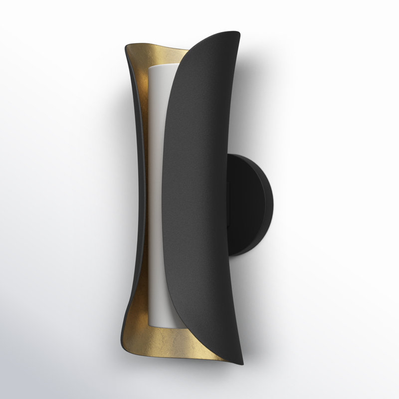 Elegant Gold Leaf & Black Opal Glass Dimmable Wall Sconce