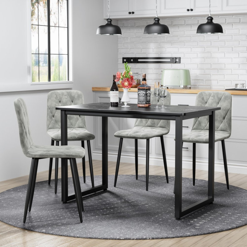 Four Piece Bar Stools, Velvet Upholstered Bar Chairs With Black Metal Legs And Backs, Counter Height Bar Stools, Modern Bar Chair For Kitchen Island, Dining Room
