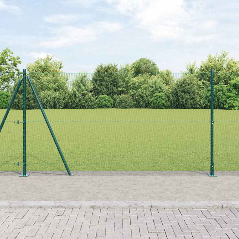 Vidaxl Fence With Posts PVC-Coated Steel, Green, 120cm H x 2500cm W x 3.2cm D