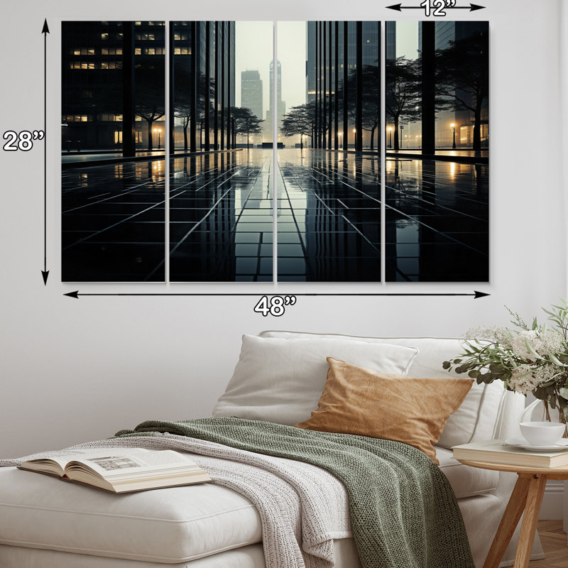 «Skyscrapers Glass and Shadows», impression sur toile tendue 4 pièces