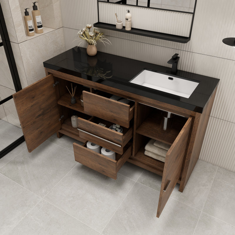 Enderlin 58.82'' Single Bathroom Vanity with Plastic Top, Rosewood