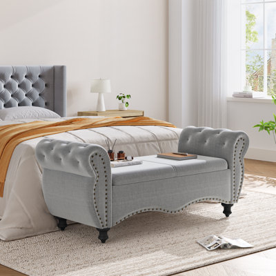 Banc de rangement rembourré en lin Dorelien