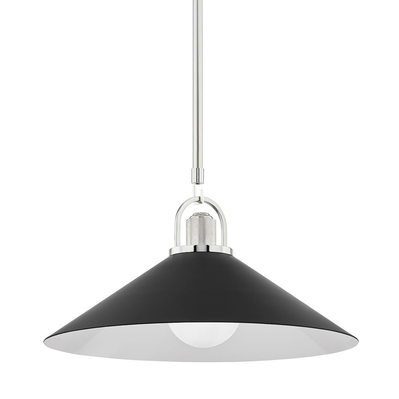 Luminaire suspendu conique à 1 lumière Syosset, Noir, Laiton vieilli