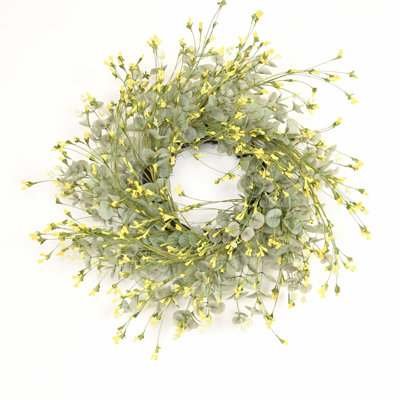 Couronne de porte artificielle florale 24 po Eucalyptus Spring Summer