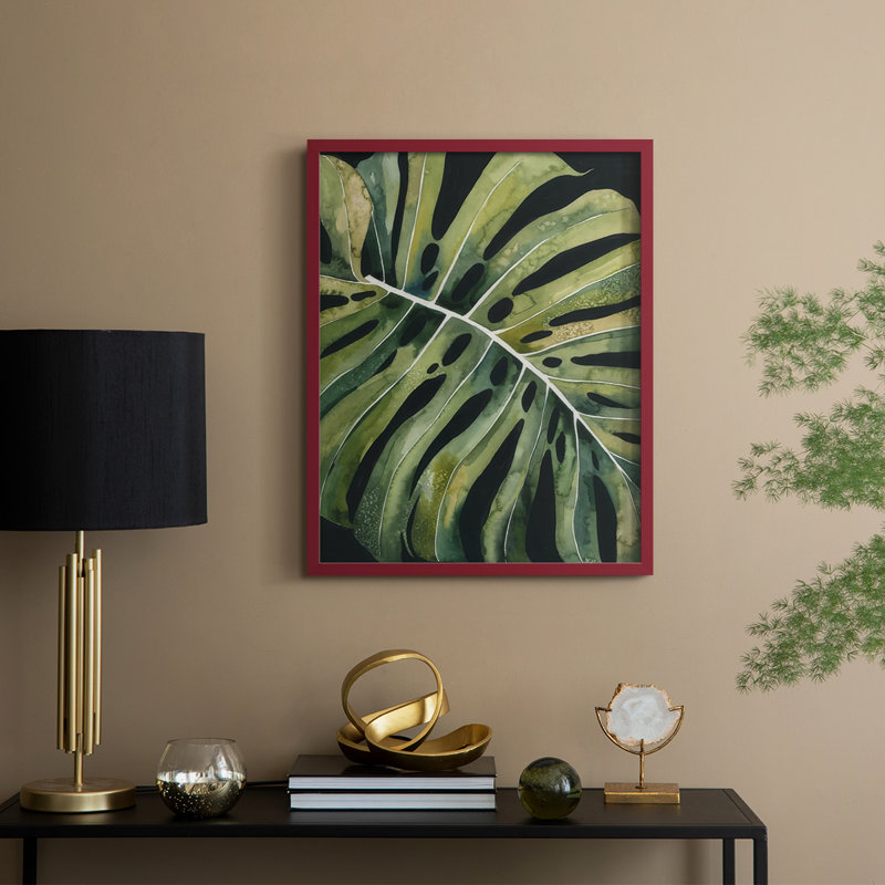 Nocturnal Monstera I, reproduction encadrée - bois massif, H 11 po x l 9 po, Rouge