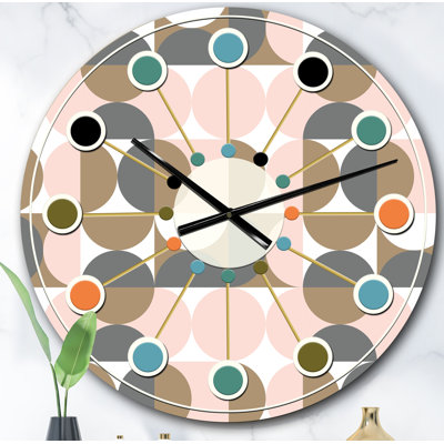 Circular Geometric Retro Abstract I - Mid-Century Modern wall clock