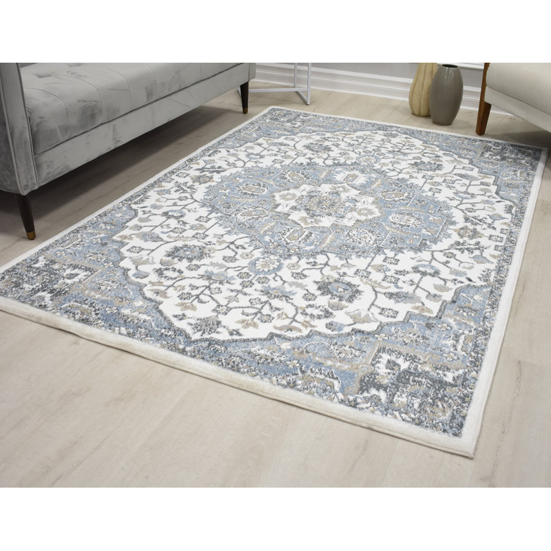 Tapis blanc satiné rétro Ivida, Rectangle 8 pi x 10 pi