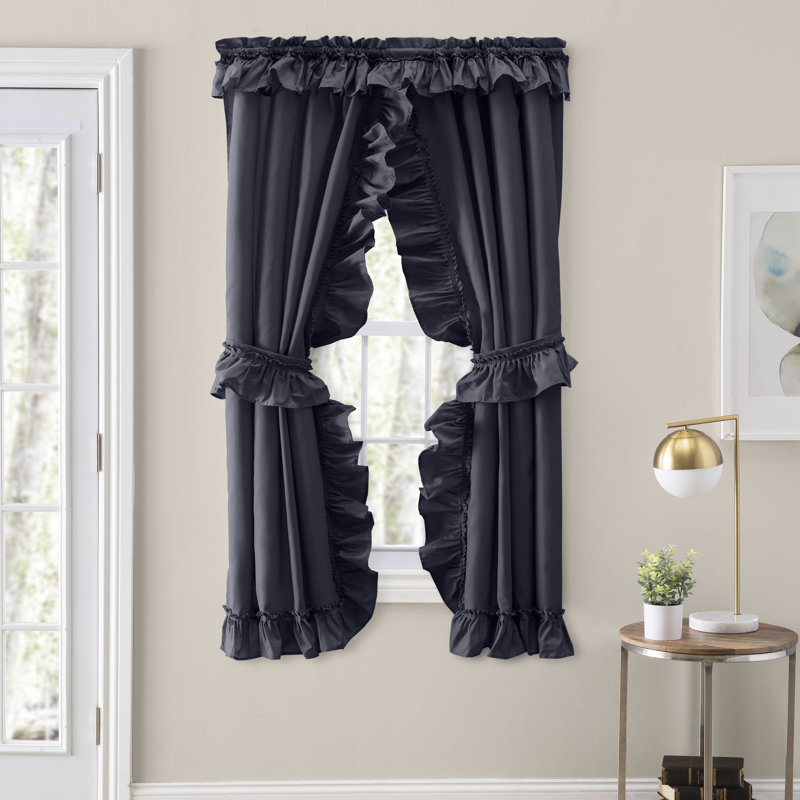 Ellis Cotton Blend Semi Sheer Curtain Pair, 27" W x 63" L, Navy