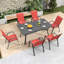 Ensemble de chaises de salle à manger d'extérieur 6 pièces, siège ergonomique large, capacité de 350 lb par chaise, structure en métal Teslin imperméable et résistante à la rouille, idéale pour la terrasse, le jardin, la salle de banquet et l'utilisation commerciale-1566706773-1566706858