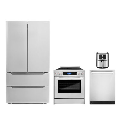 4 Piece Kitchen Appliance Package with 5.5L Electric Hot Air Fryer 30"" Freestanding Electric Range 24"" Built-in Fully Integrated Dishwasher, &  French -  Cosmo, COS-4PKG-521