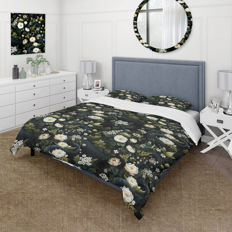 Enchanted Flowers Pattern Symphony I Duvet Cover, King Duvet Cover + 2 King Shams