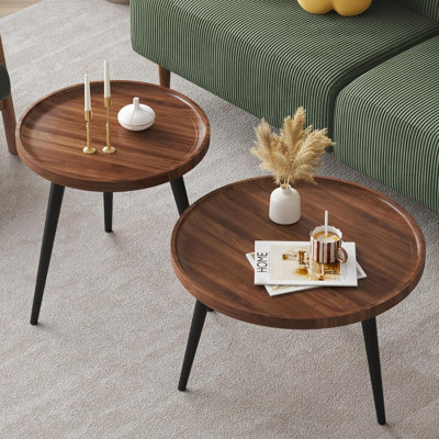 Ensemble de tables basses gigognes, tables de centre rondes modernes pour le salon, noyer