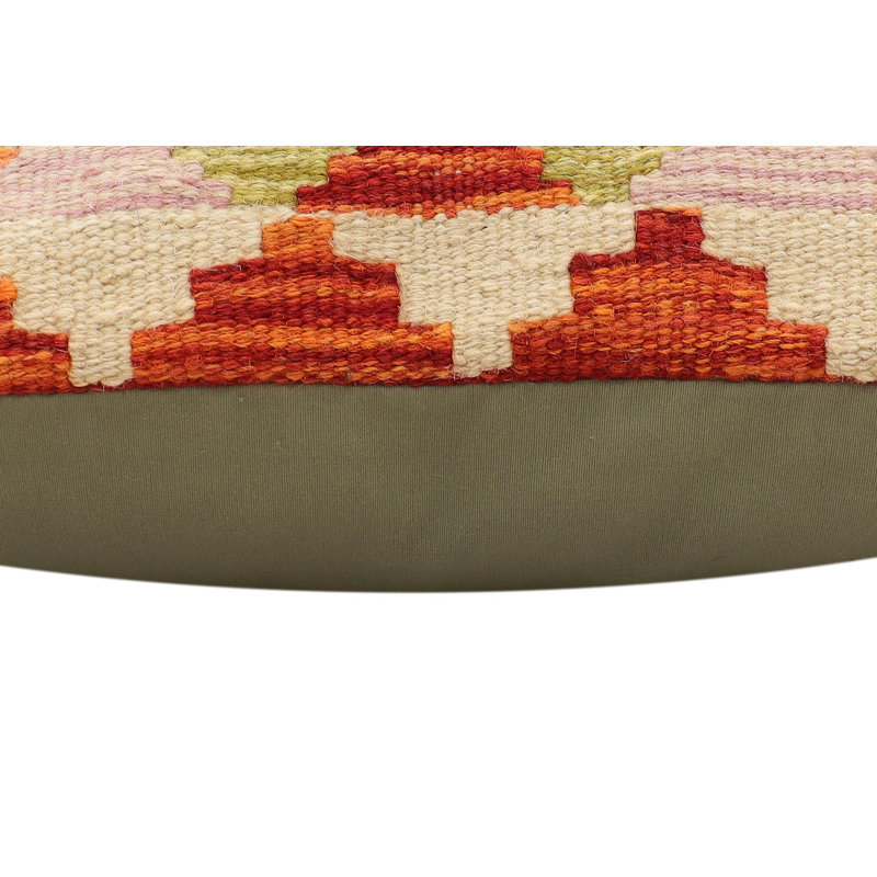 Coussin kilim tissé à la main Southwestern Quirk, H 18 po x l 19 po, Rouille / bleu / beige / vert géométrique 3