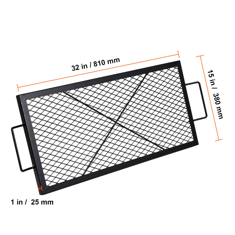 Foyer de cuisson en acier robuste, rectangle de 32 pouces avec poignée, convient aux réunions de famille, maille en forme de losange, meilleure cuisson, grille de barbecue facile à transporter et à monter à l'extérieur, noir