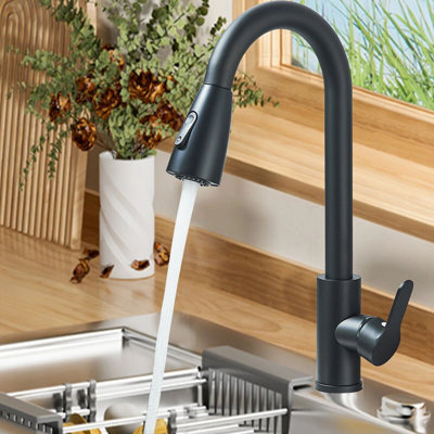 Kitchen Sink Faucet 1 Hole Single Handle 360° Swirl Pull Down Sprayer Mixer Tap