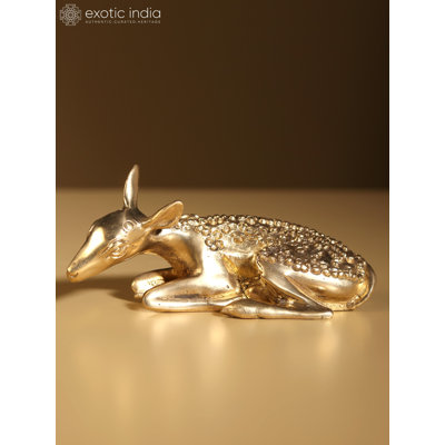  4" Brass Fawn (Baby Deer) Animal Figurine Accent For Tabletop Decoration