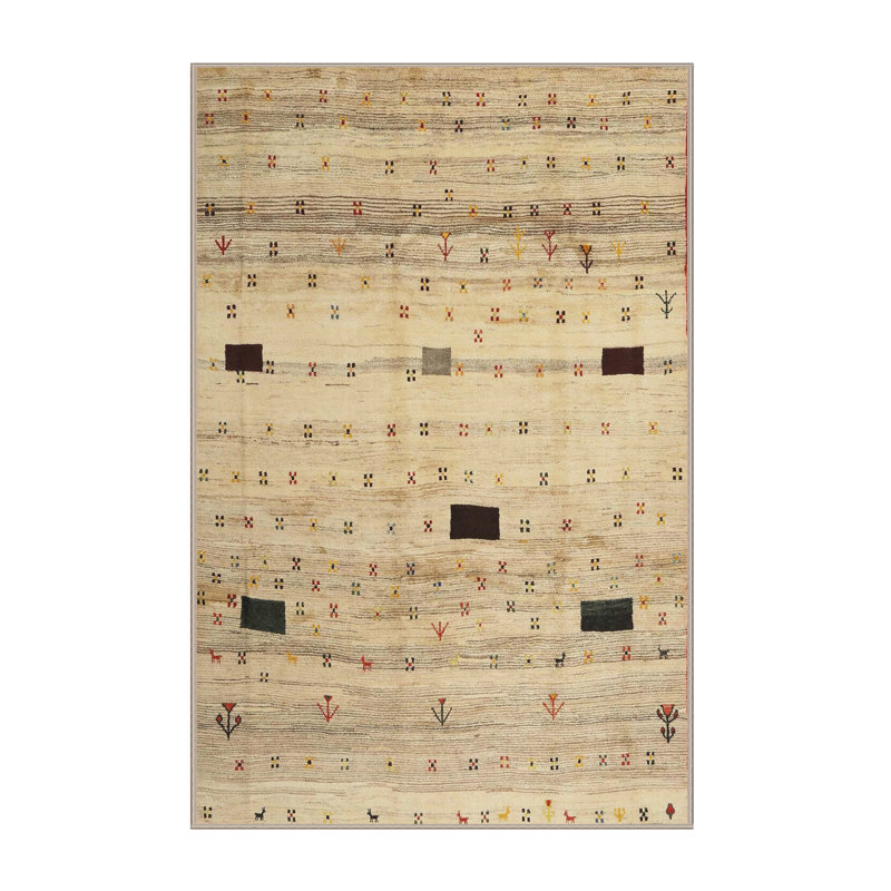 Tapis beige/noir contemporain, Rectangle 5 pi x 7 pi