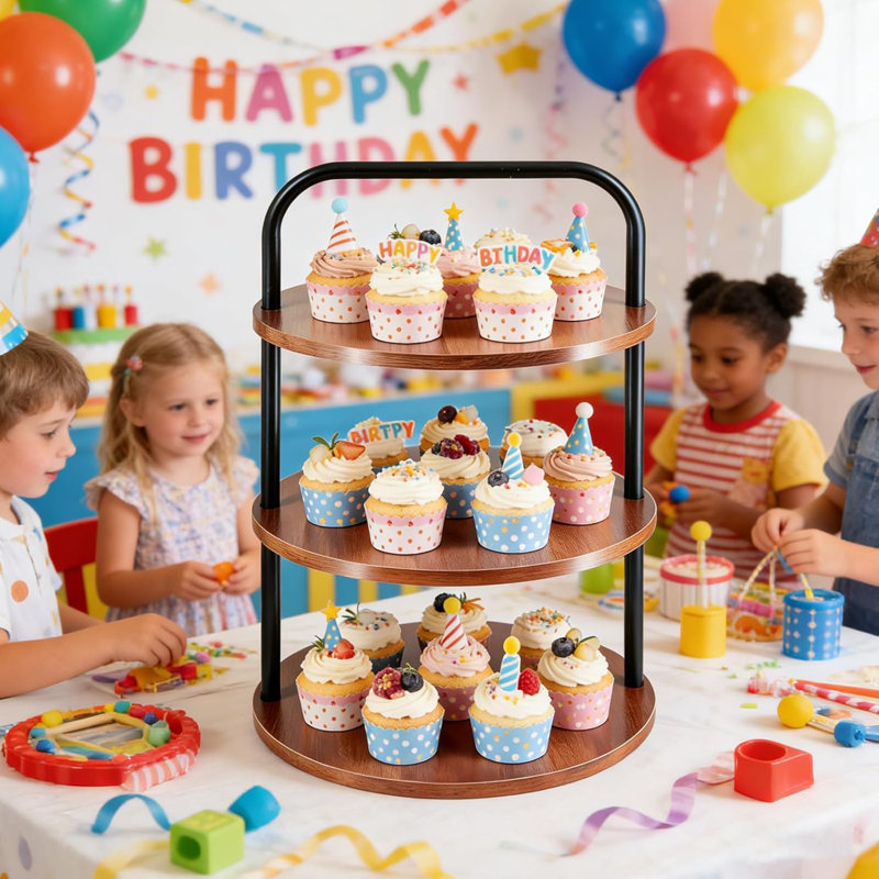 2 Pack Wooden 3 Tier Cupcake Stand, Large Dessert Display Tray Holds 50 Cupcakes for Dessert Table