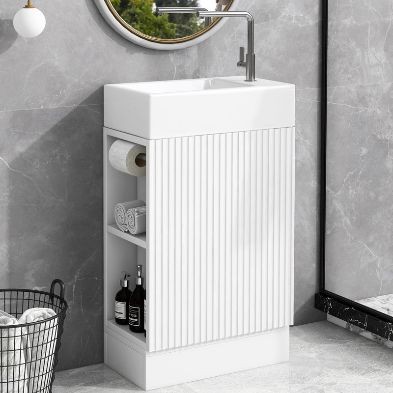 18.6" Bathroom Vanity With Sink, Cabinet, Ceramic Shelf And Toilet Paper Holder, Left Or Right Install Available Sink Unit, Material Positionable Mount Plus Three