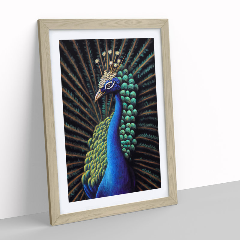 Pretty Peacock - Single Picture Frame Print, 64cm H x 46cm W x 2cm D, Oak Framed