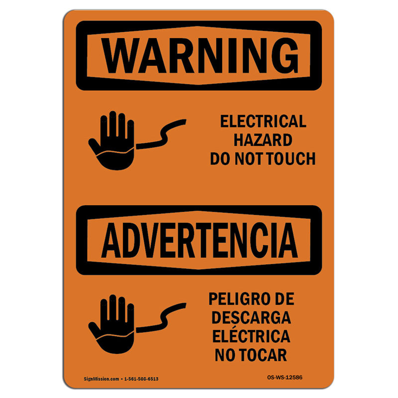 Panneau d'avertissement Osha - danger électrique, ne touchez pas, H 18 po x l 12 po x P 0,1 po