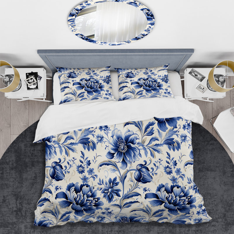 Ensemble de housse de couette Cobalt Blue Victorian, Housse de couette pour très grand lit et 2 très