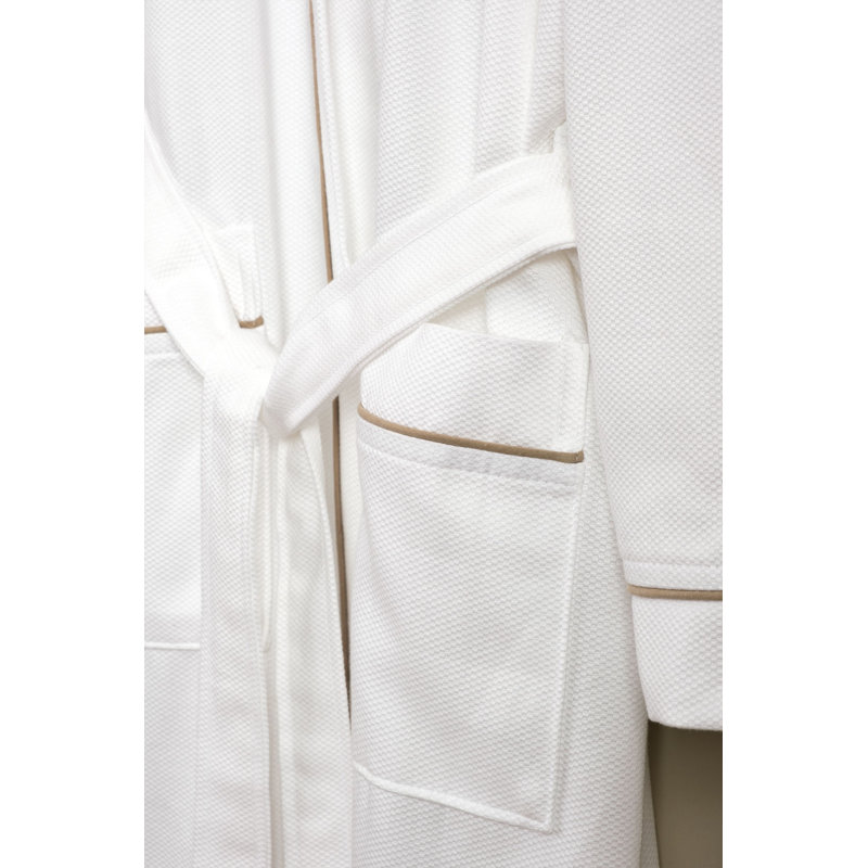 Peignoir 100% coton mi-mollet avec poches, P / M, Blanc