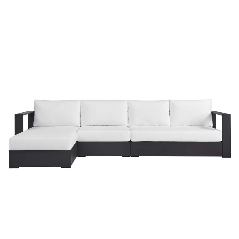 Ensemble de canapé modulaire d'extérieur 3 pièces Modway Tahoe, Blanc, Accoudoir à gauche (vu de face)