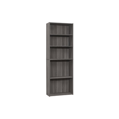 6 Tier Bookshelf Bookcase For Office & Bedroom, 72"H, Grey Laminate, Transitional Style With 3 Adjustable Shelves And 2 Fixed Shelves, Space Saving, E