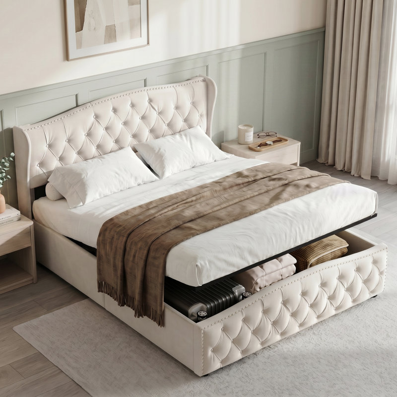 Bed, Beige, Double (4'6)