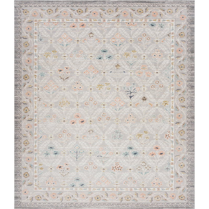 Tapis oriental gris en polyester Ellen, Rectangulaire 8 pi x 10 pi