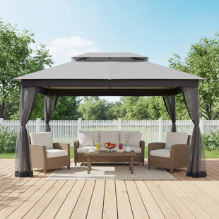 StarEcho 13 Ft. W x 10 Ft. D Steel Patio Gazebo with Netting (Tool free quick assembly)