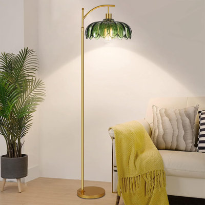 Green flower glass lamp retro arc floor lamp