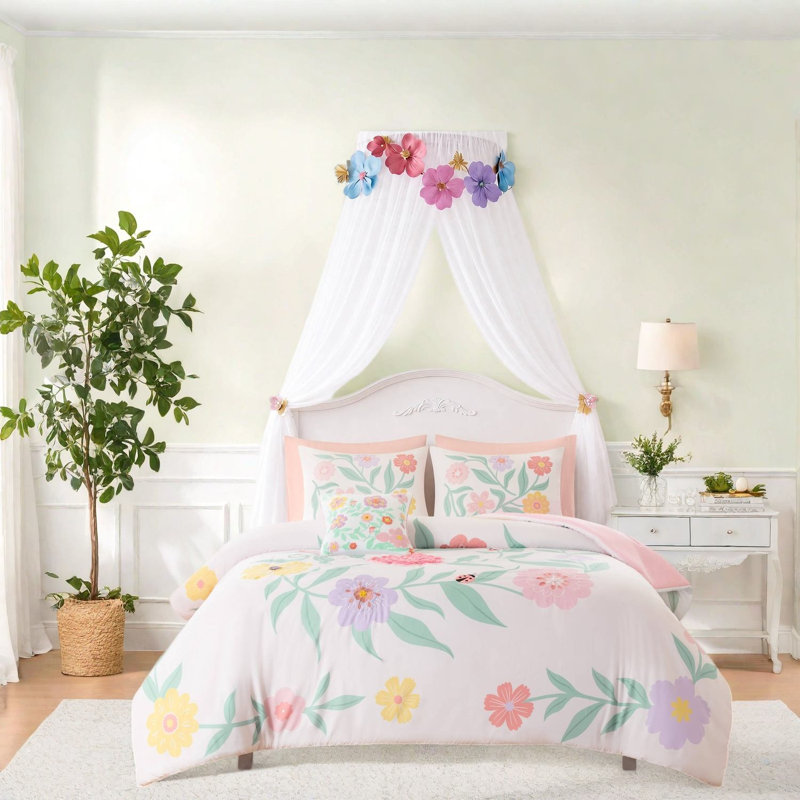 Ensembles de literie à motif floral, ensemble d'édredon 6 pièces en microfibre pour grand lit, chambre de fille