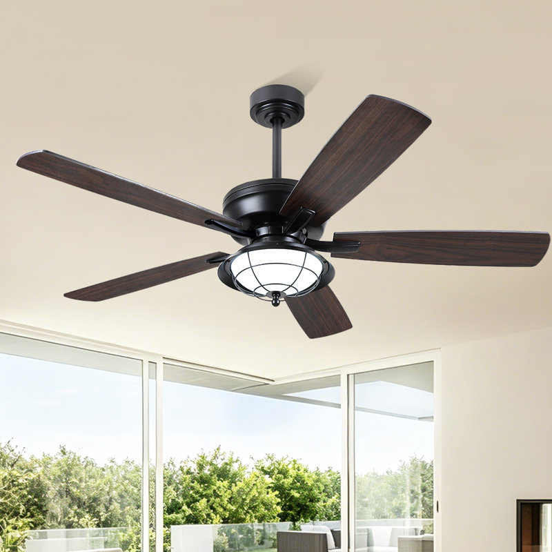Ventilateur de plafond extérieur 52 pouces avec lumière - Moteur à courant continu, télécommande silencieuse et étanche, Brun