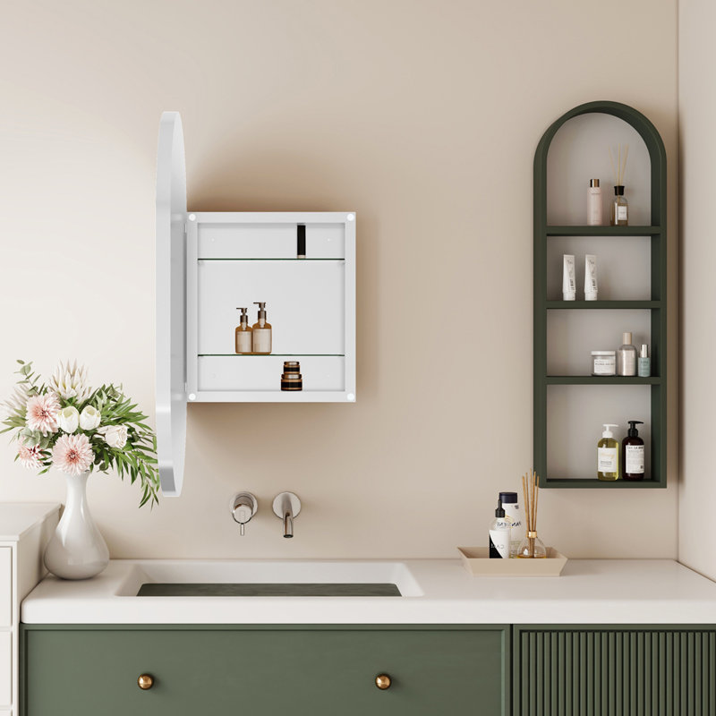 Pharmacie encastrée à cadre en métal avec miroir, Blanc