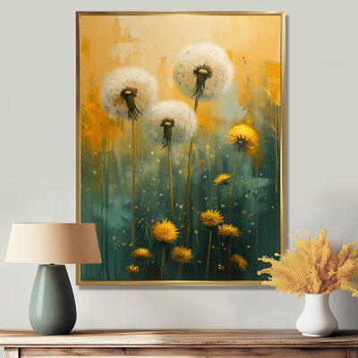 Art nouveau pissenlit blanc et jaune Collage II - art mural pissenlit