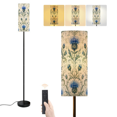Floor Lamp Blue Cornflower Botanical Green Leaves Vintage Cream Dimmable Modern Standing Lamp with Remote Control Footswitch Bulb Lampshade Tall Pole Corner Lamp for Living Room Bedroom Office