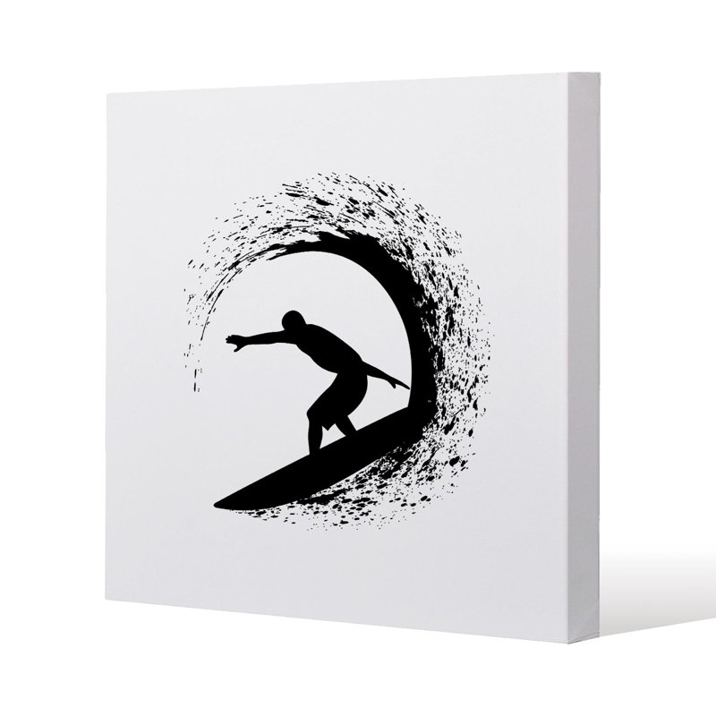 Surfer Silhouette Slim Style Canvas Print, 15mm Slim Real wood., 30 cm H x 30 cm W