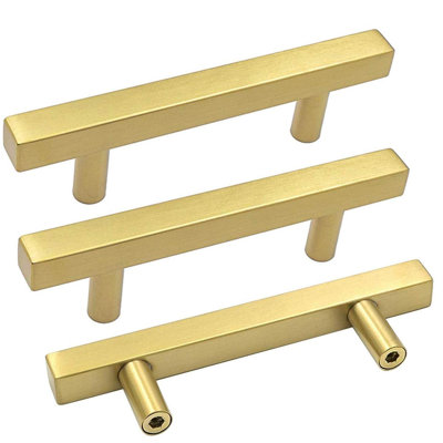 20 Pack Gold Cabinet Handles 3"(76mm) Brushed Brass Cabinet Pulls T Bar Drawer Pulls for Kitchen Cupboard & Drawer Hardware