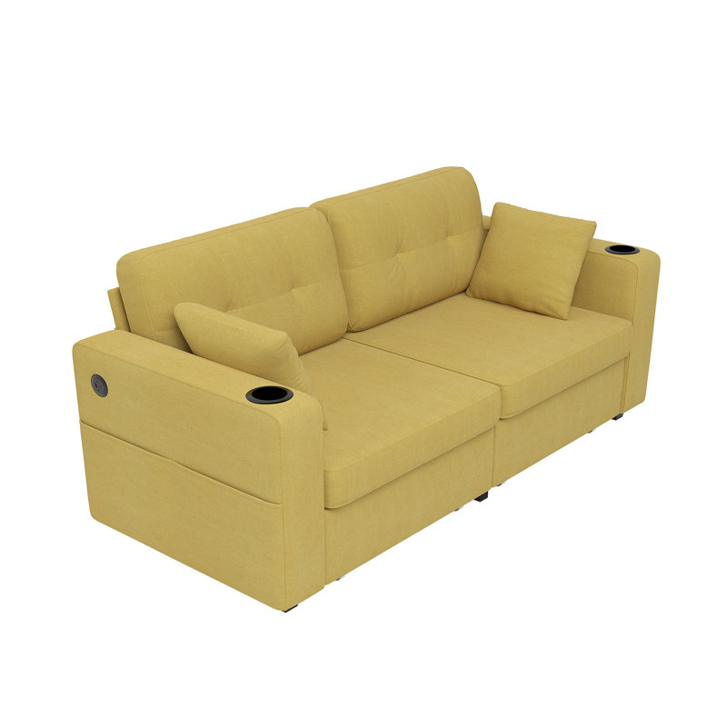 67.7'' Upholstered Loveseat With Charging Station, Yellow