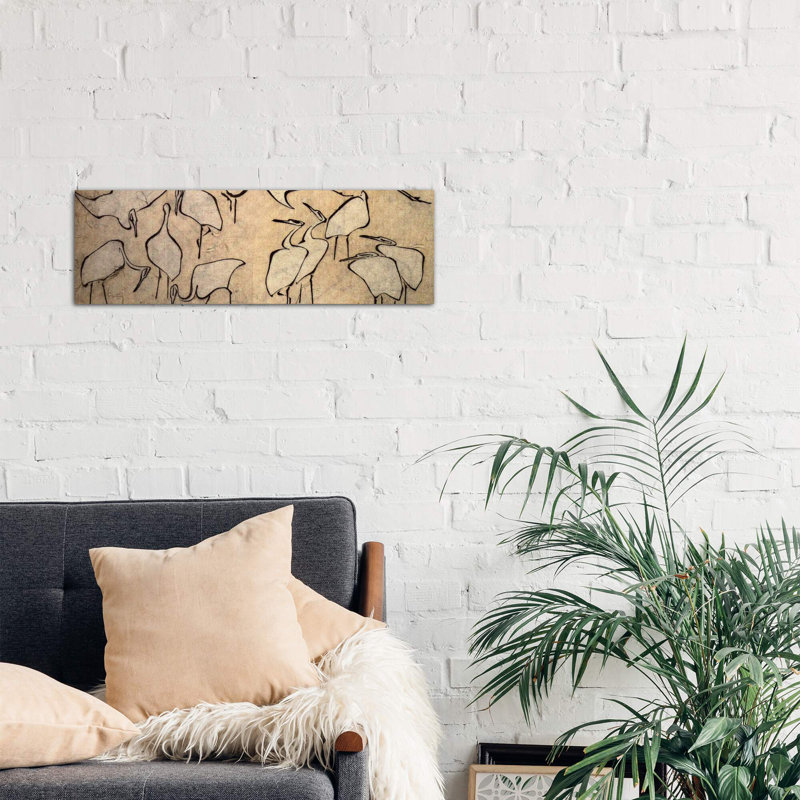 Cranes by Katsushika Hokusai - Panoramic Painting on Canvas, 121.92 cm H x 40.64 cm W x 1.91 cm D, No Frame