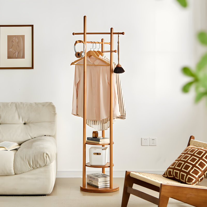 Wooden Coat Rack Stand With Rotating Hooks, Freestanding Clothes Hanger Organizer For Bedroom, Entryway, Living Room