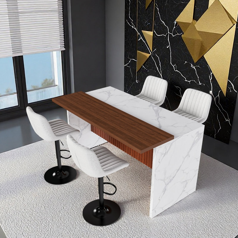 Ensemble de table de salle à manger de style moderne avec 4 tabourets de bar, éclairage à DEL pour la salle à manger, Blanc