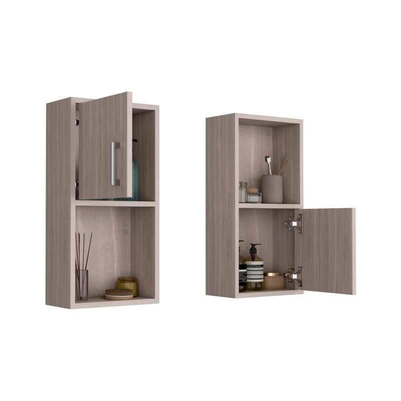Wall-Mounted Bathroom Medicine Cabinet With Open And Closed Storage, Natural